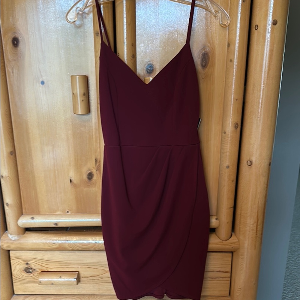 Lulu's Deep Red Sheath Spaghetti Strap Mini Dress